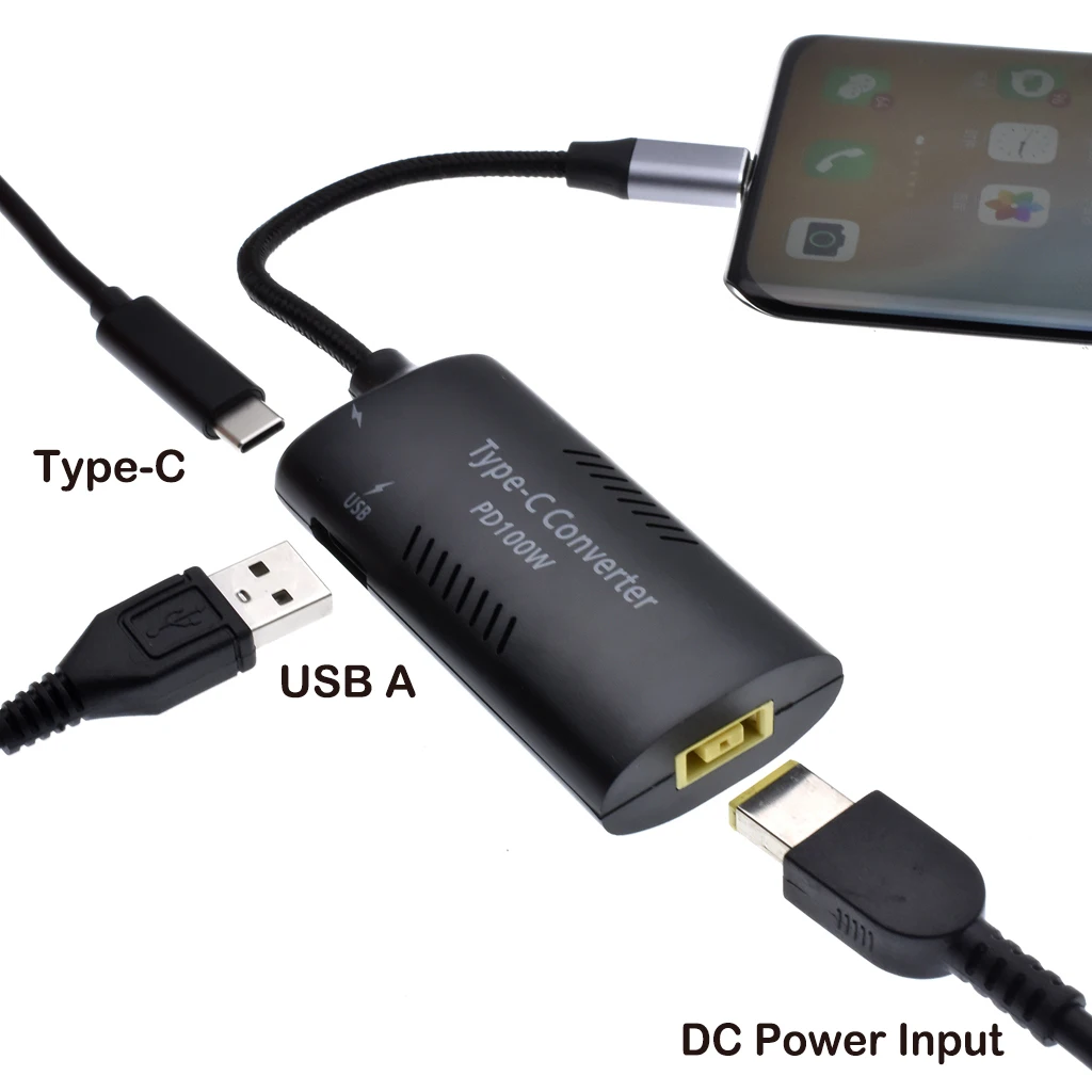 USB C to Slim Tip Adapter Square 100W Convert Charger to Type C for Lenovo Thinkpad, Samsung S8/S9/Note, Surface