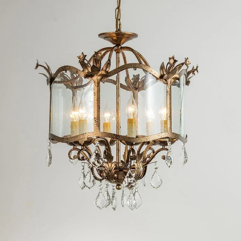 

French Retro Candle Ceiling Pendant Lights Transparent Glass Hanging Lamps Bedroom Living Room Restaurant Kitchen LED Chandelier