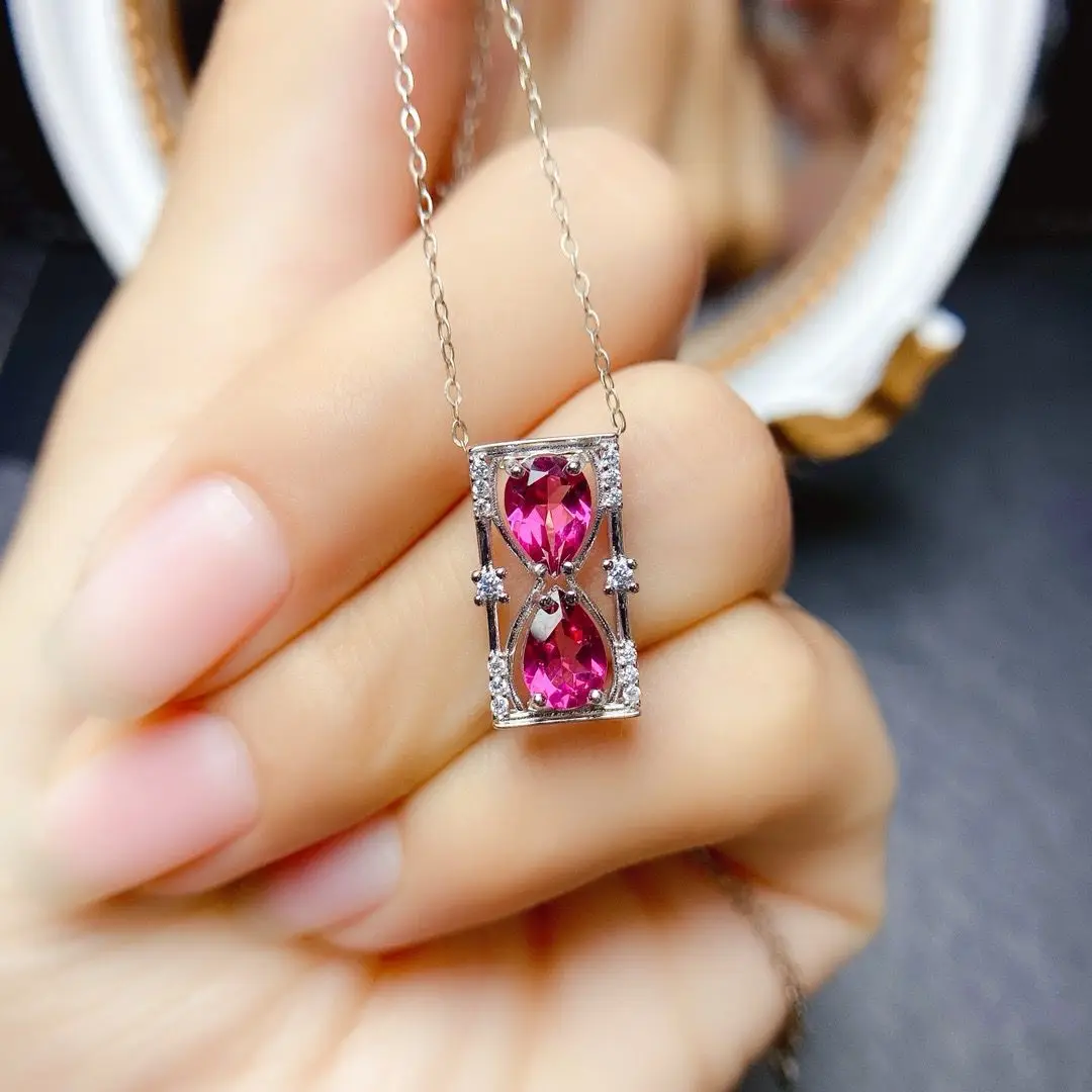 

Best Seller Fine Jewelry Woman Topaz Pendant With Natural Pink Topaz Gemstone 5*7mm For Woman Lady Gift Wedding Vintage Pendant