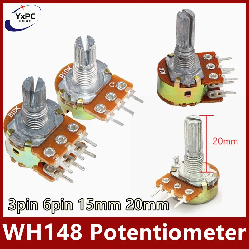 1pcs WH148 6pin 3pin 15mm 20mm 1K 2K 5K 10K 20K 50K 100K 250K 500K 1M Ohm Linear Taper Rotary Potentiometer Resistor