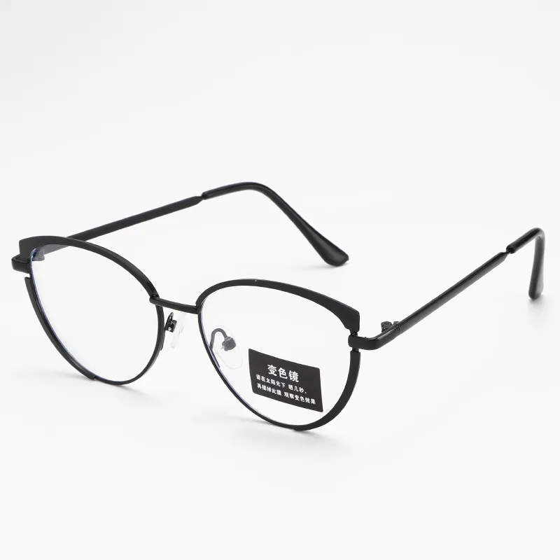 European and American glasses, metal cat eyes, color changing, anti blue light, fashionable and versatile trendy glasses