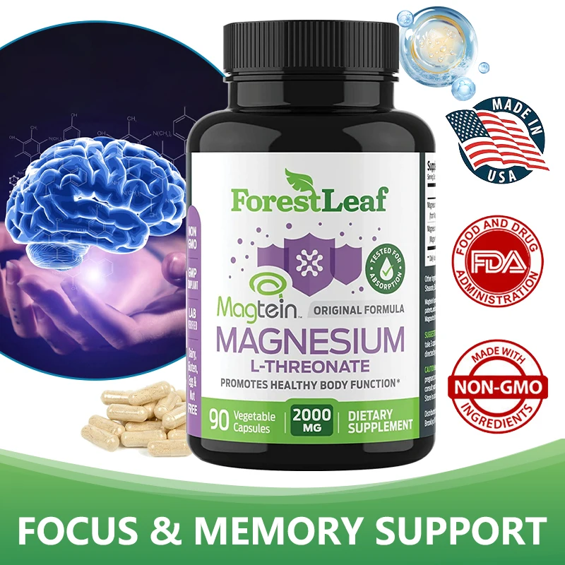 

Forest Leaf Magnesium L-Threonate Brain Supplement for Focus, Memory and Sleep, 90 Capsules