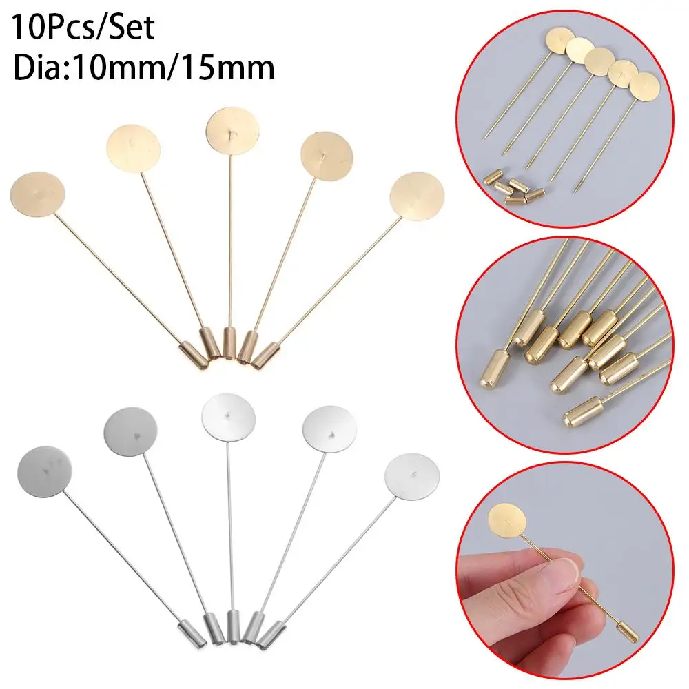 10pcs/set Gold & Silver Diy Craft Jewelry Making Jewelry Making Pin Brooches Accessories Cameo Cabochon Tray