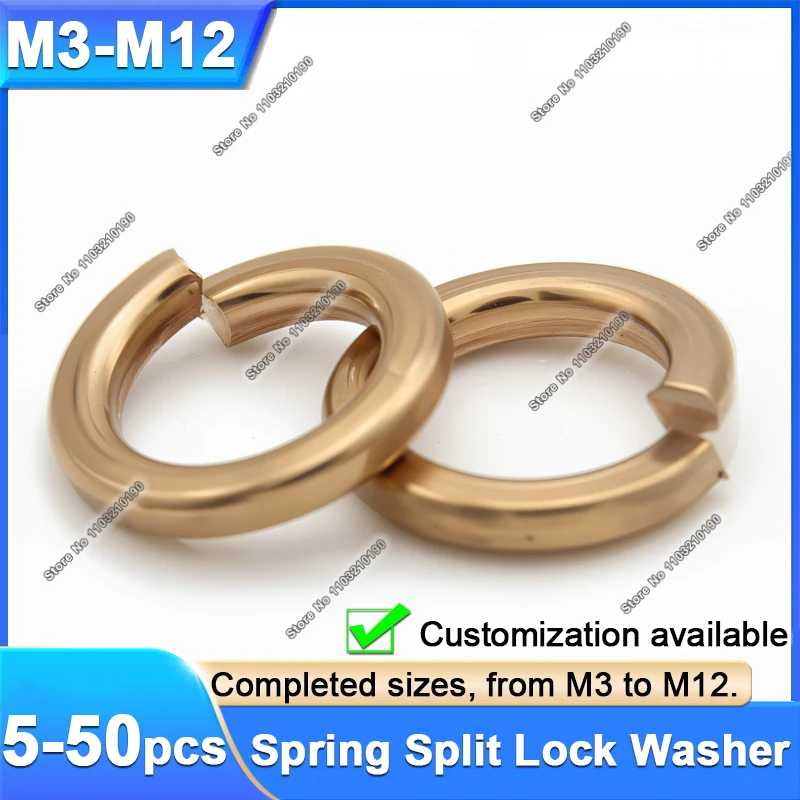 5/10/30/50Pc Copper Spring Split Lock Washer Elastic Gasket Shells Pad Spring Lock Spacer Anti-loose M3 M4 M5 M6 M8 M10 M12 GB93