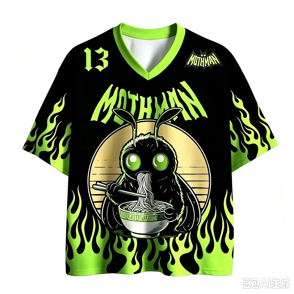 American Flame Moth Man3DPrint Schnelltrocknendes, atmungsaktives Sport-T-Shirt für Männer und Frauen, V-Ausschnitt, lockeres T-Shirt, modische Streetwear, Y2K-Elternkleidung – Detail 5