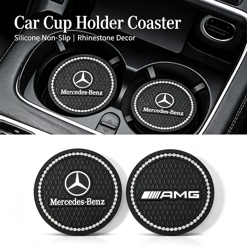 2Pcs Silicone Car Cup Holder Coaster Rhinestone Cup Mat For Mercedes Benz AMG C E A B S Class GLA GLC GLE W204 W205 W212 W213