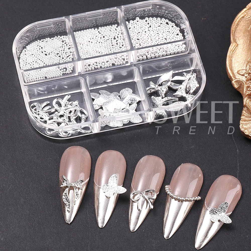 2 Dozen Gouden Zilveren Vlinder Nail Art Decoation Charms Kawaii Strik Stalen Bal Sieraden Onderdelen DIY Manicure Accessoires