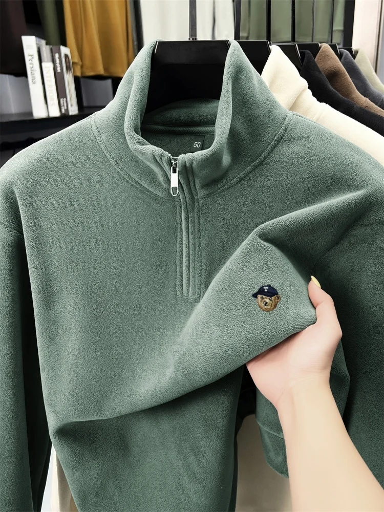 Fashion brand embroidered men's sports top high-quality half zipper skin friendly soft warm new casual stand up collar pullover