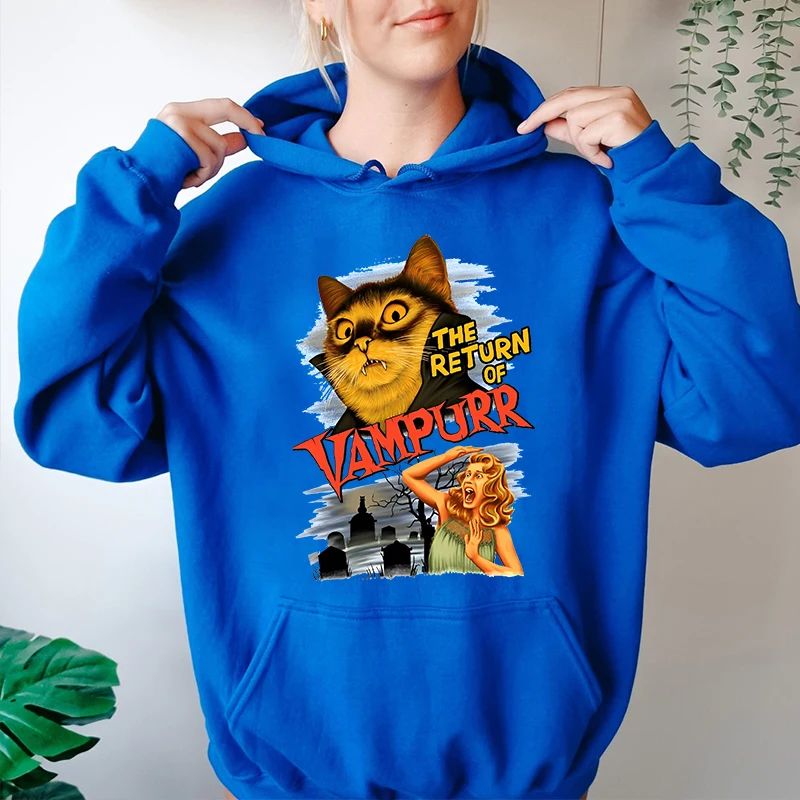 O Retorno de Vampurr Halloween Impresso Hoodies Femininos, Moletom de Pelúcia, Tops Soltos, Outono e Inverno