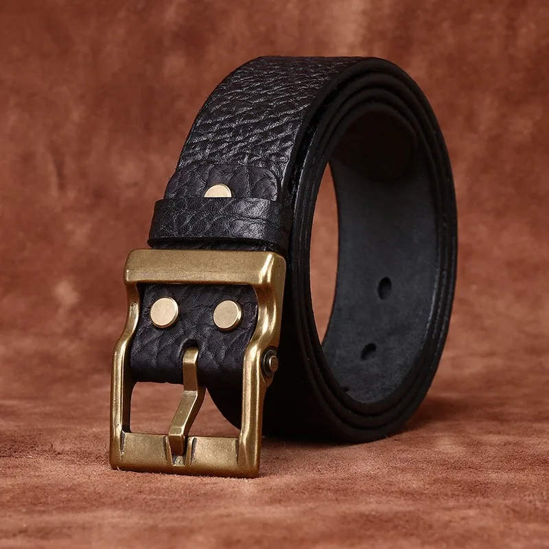 Washed embossed leather patterned belt for men top layer versatile and casual real