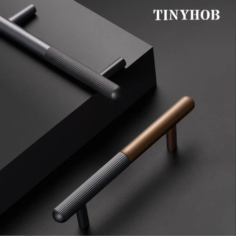 Aluminum Alloy Brown Handle Wardrobe Kitchen Cabinet Drawer Grey Solid Handle Matte non-slip Furniture Handle Hardware