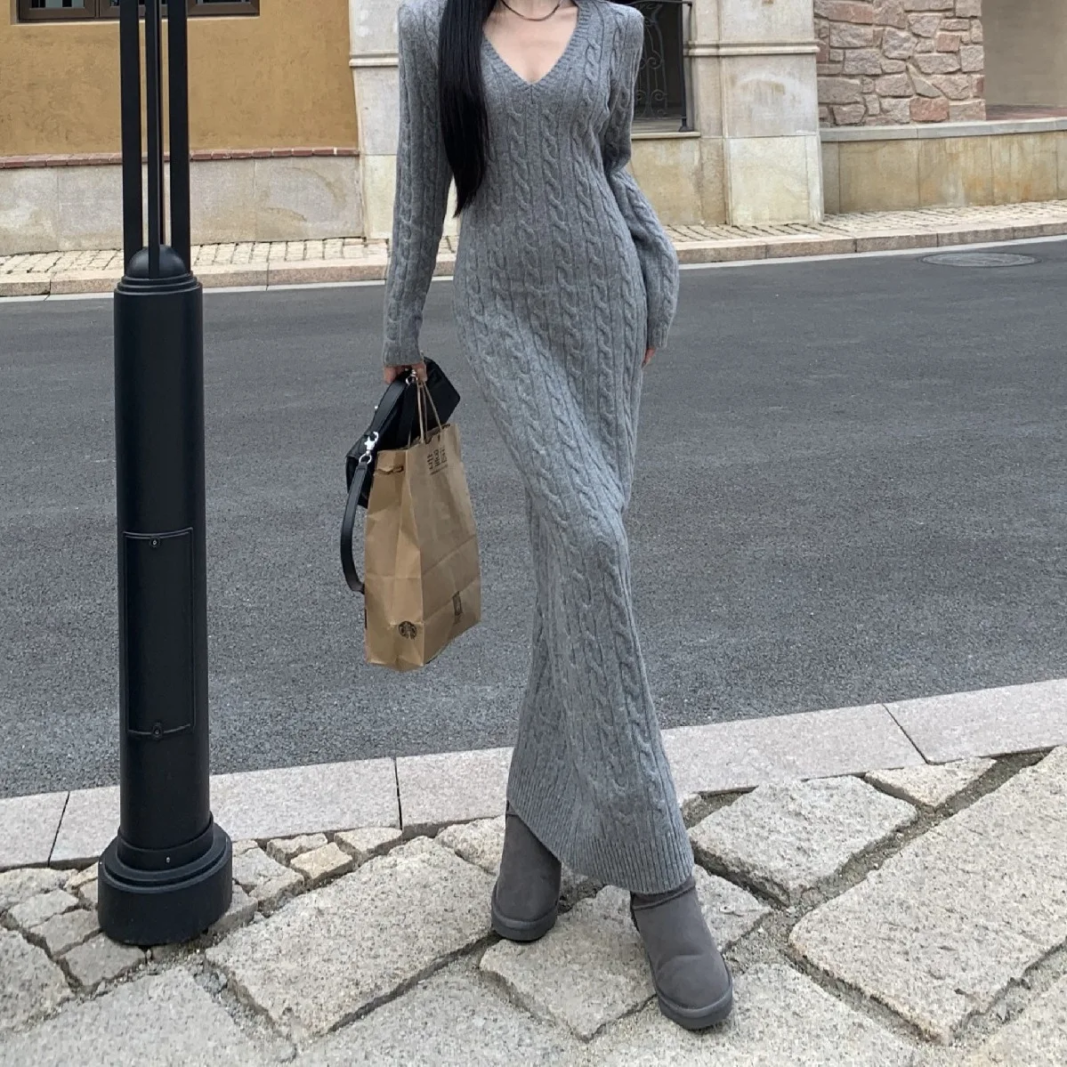 

Knitted Sweater Dress for Women 2025 Autumn and Winter Long Sleeve Keep Slim Waist Knitwear Clothes Solid Color Dress CQ360