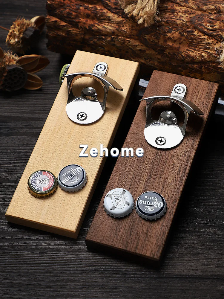 Douyin the same Internet celebrity beer bottle opener wall hanging refrigerator sticker solid wood bottle opener creative beer