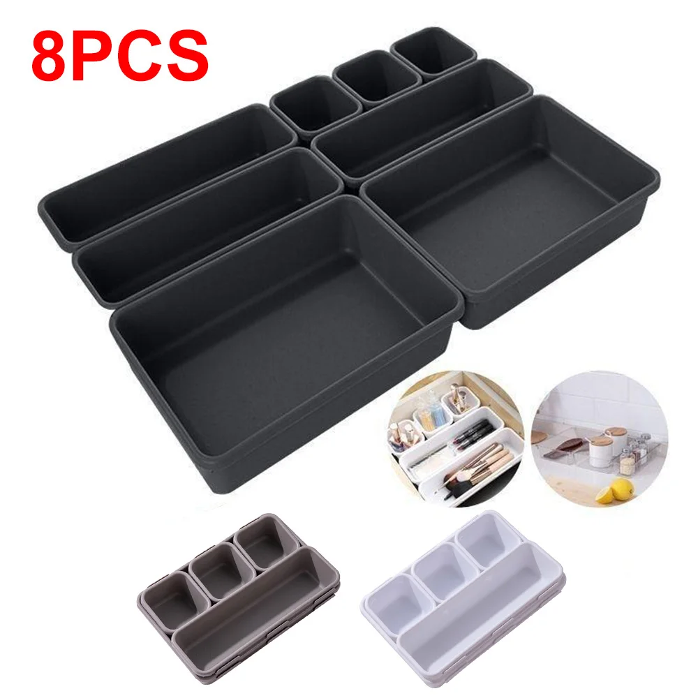 

8Pcs Storage Drawer Storage Box Trays Make Up Organizer Box Sundries Divider Holder Desk Stationery Storage Box for Kitchen