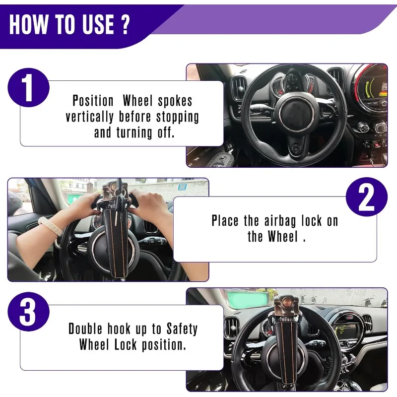 Car Steering Wheel Lock Anti-Theft Protection Interior Locks Security Device Car Locks Foldable with Window Breaker Car Lock