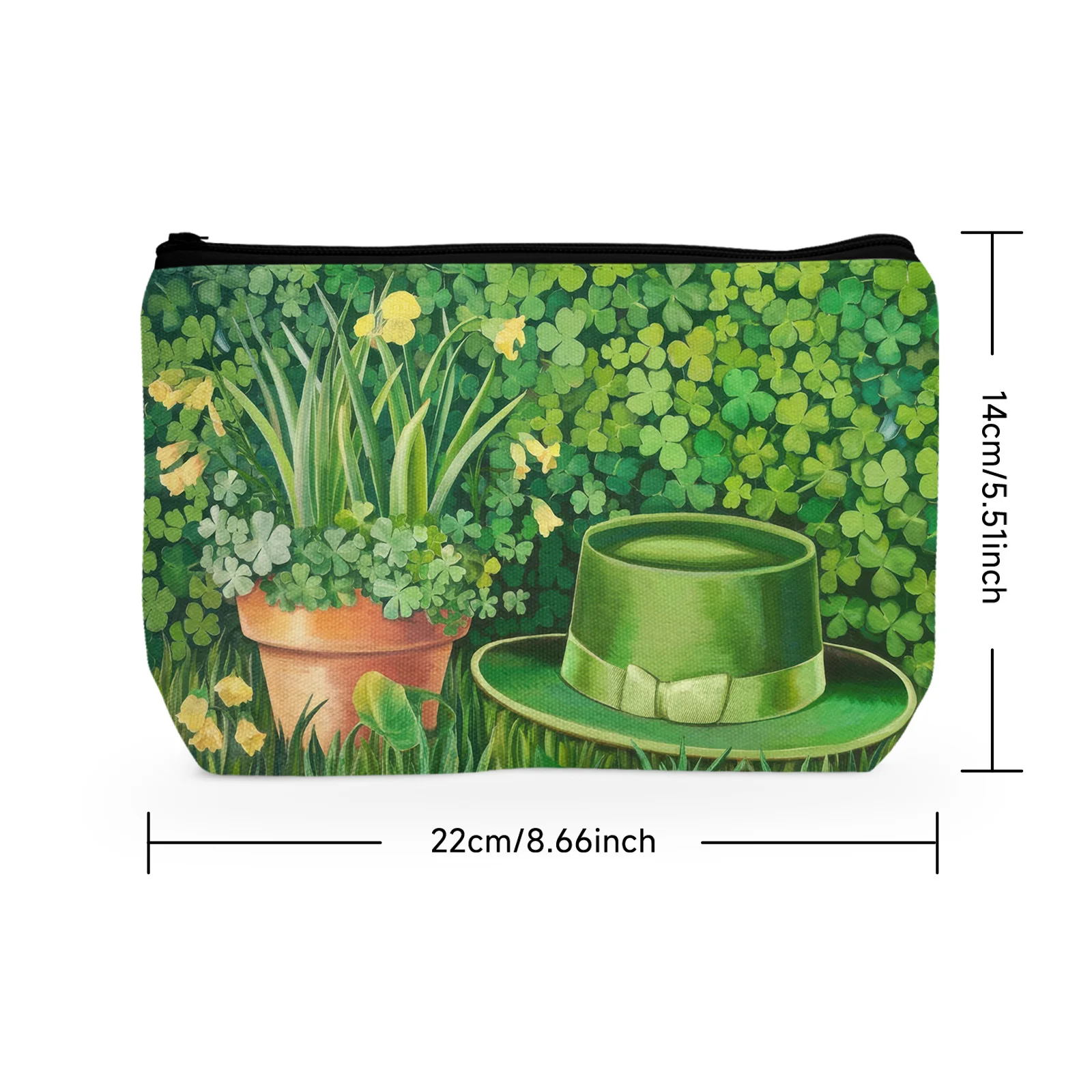 1Pc Lucky Clover St. Patrick'S Day Makeup Storage Bag Durable Zippered Cosmetic Pouch For Women Campng Outdoor