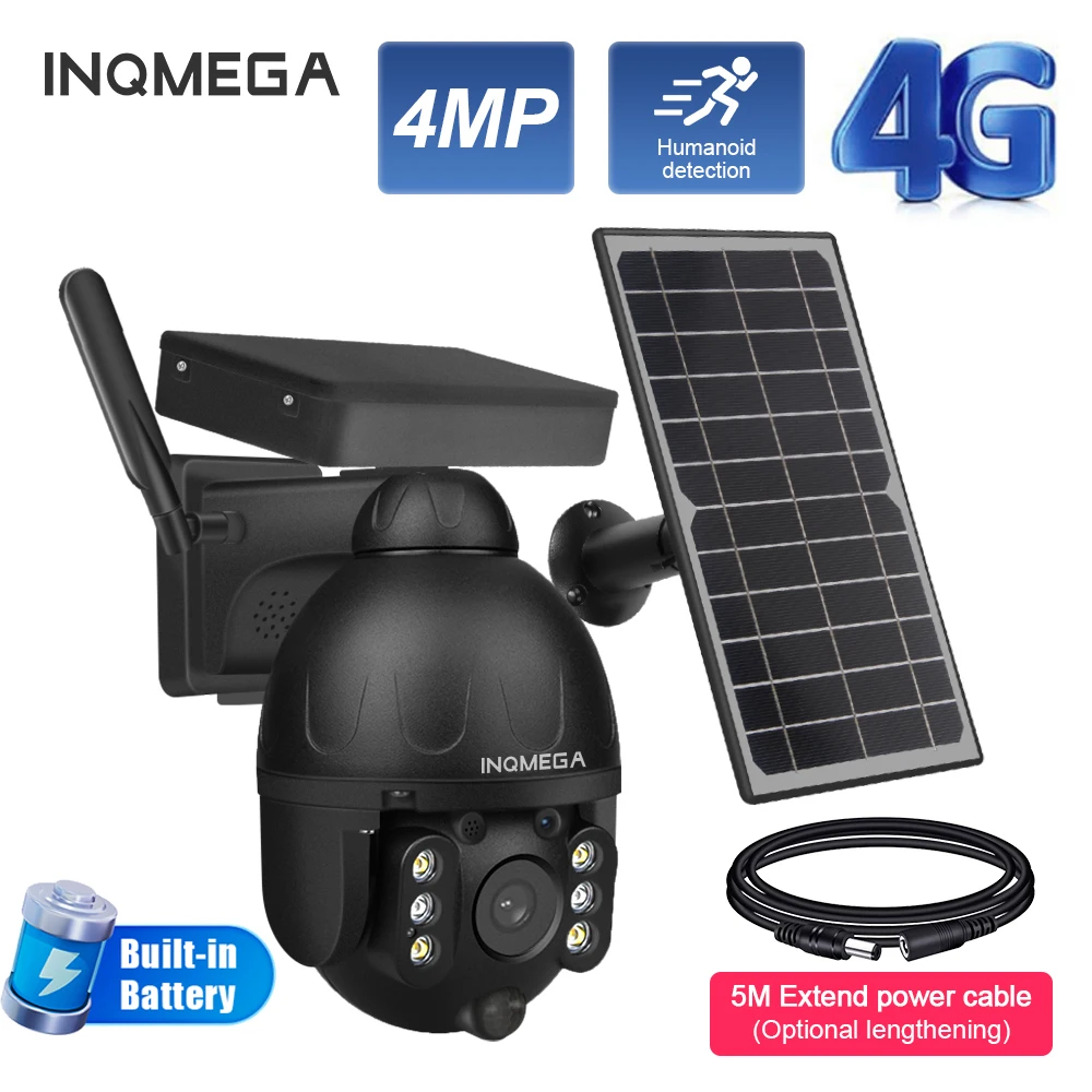 INQMEGA 2K 4MP Solar Camera 4G SIM  Outdoor 8W Solar Panel 360° WIFI Battery Security Camera PIR Night Vision video CCTV Camera