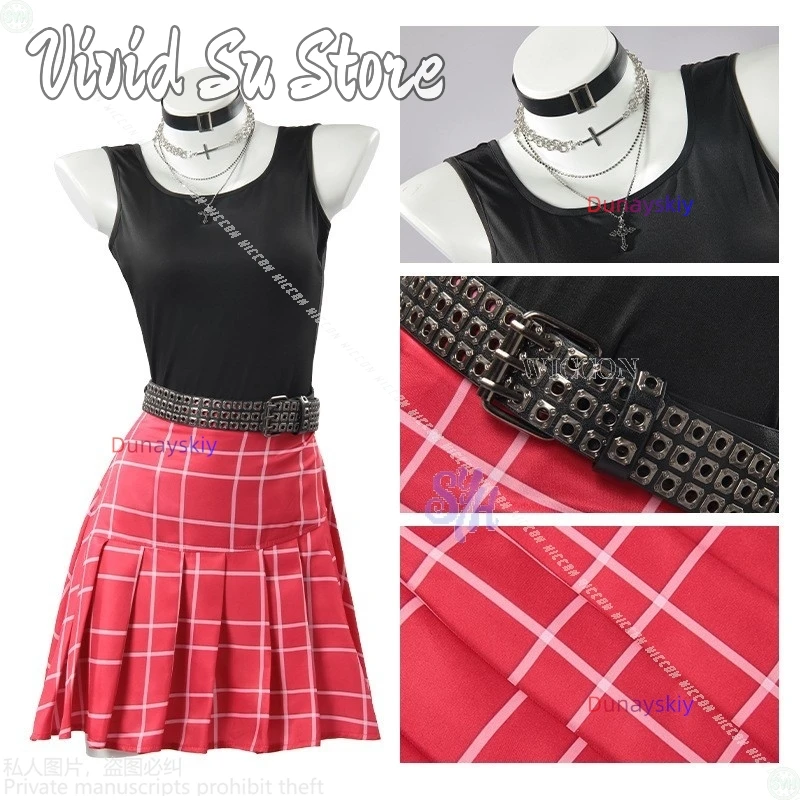 

Grokkk Anime Game Ani Cosplay Virtual Girlfriend Costume Jirai Kei Girls Black Vest Red Plaid Mini Dress Y2K Fashion Halloween