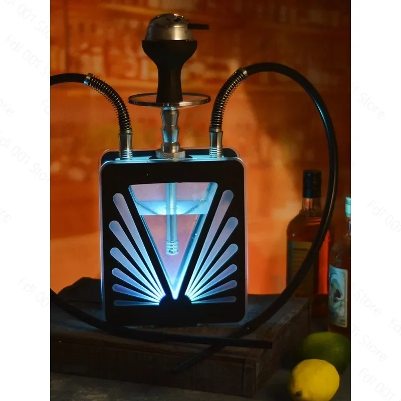 Pipe For Bar Lounge Cross Border SupplyArabian Style Double Tube Hookah With LED Light Decorative Water