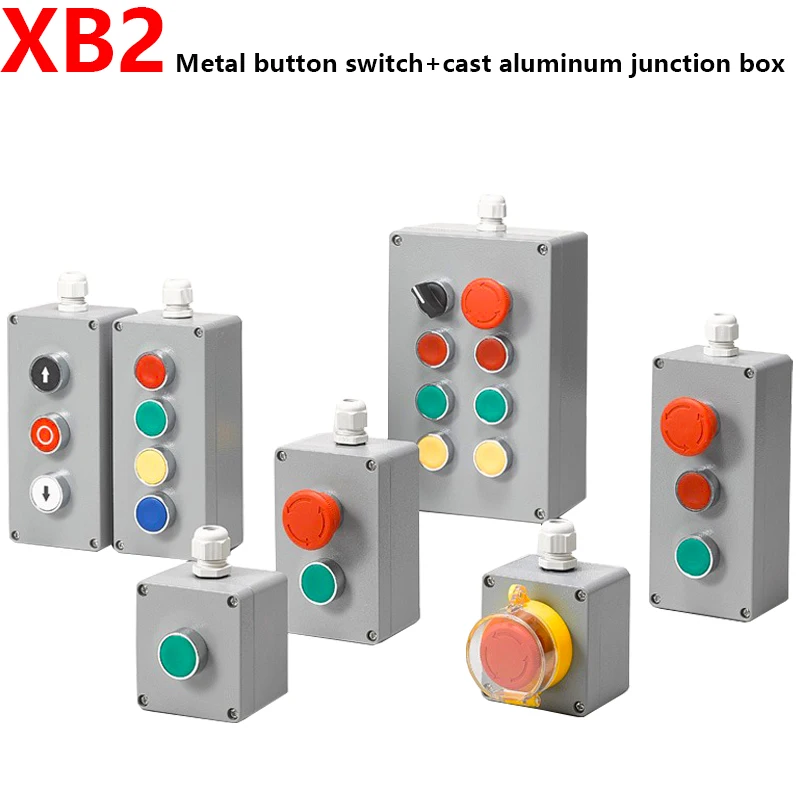 Metal button control box cast aluminum junction box waterproof box splash proof box  emergency stop button start reset electric