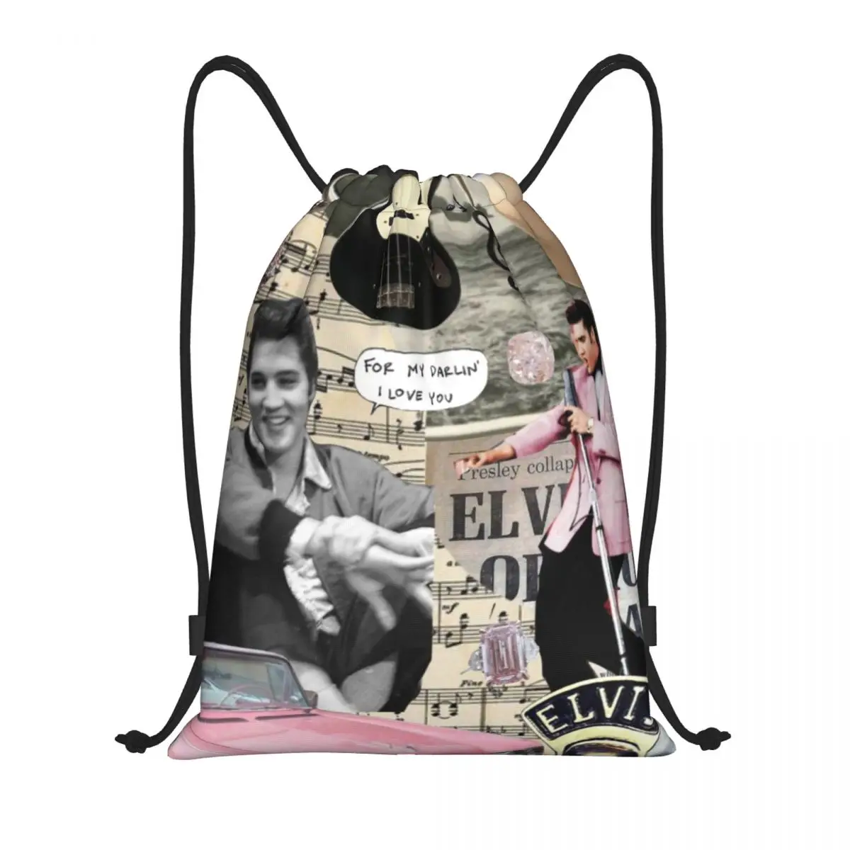 Custom E-Elvis Presley Drawstring Pocket Backpack Men Women Lightweight Gym Sports Waterproof Backpack for Yoga