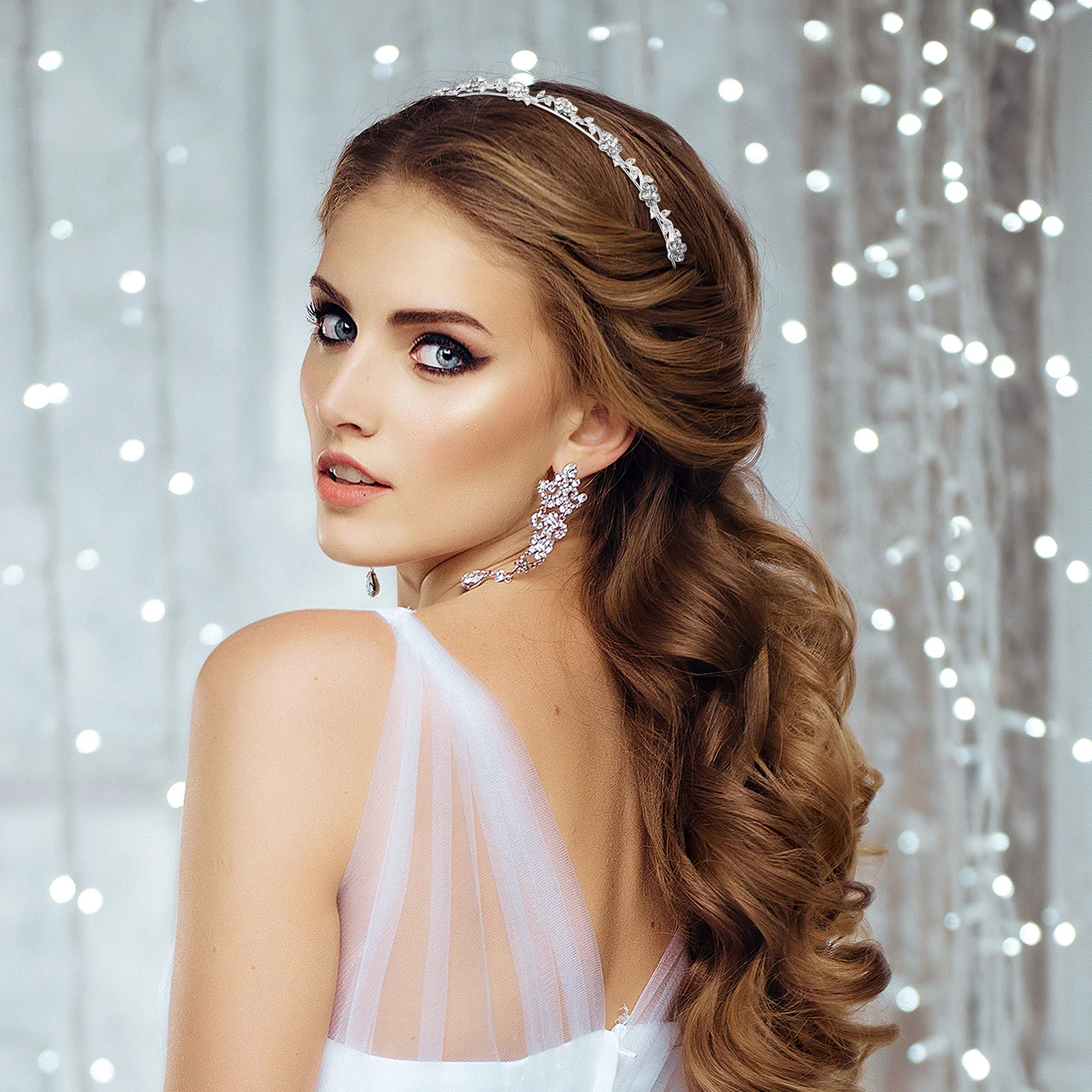 

Prom Hair Accessories Rhinestone Tiara Headband for Women Wedding Large Flower Miss Bride