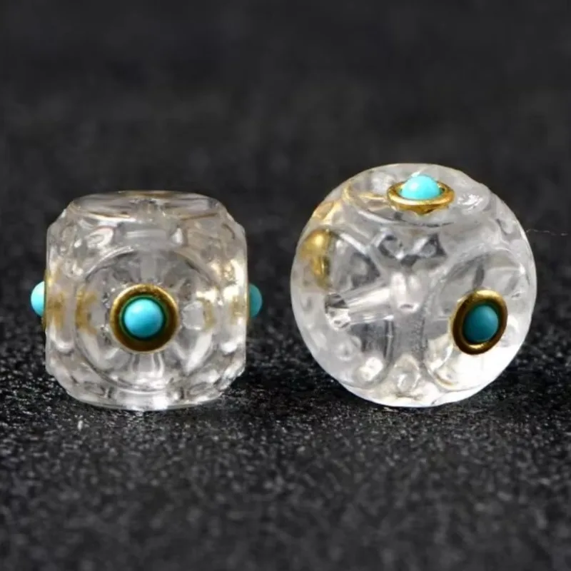 White crystal inlaid turquoise cube