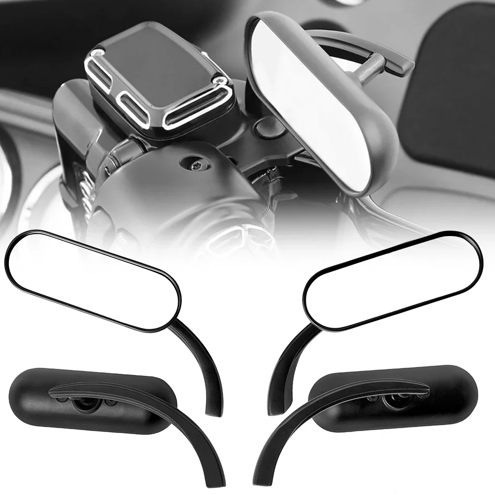 

For Harley Touring Electra Glide Dyna Fatboy Softail Sportster XL Motorcycle Left +Right Mini Oval Mirror 8mm&10mm Black Mirrors