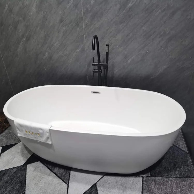 Oval acrylic bathtub, small household adult matte seamless freestanding bathtub