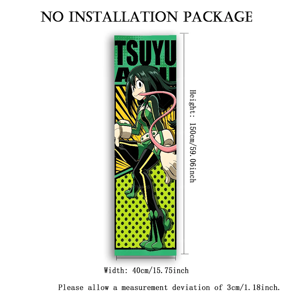 Tsuyu Asui Anime Vertical Tapestry, My Hero Academia Character Wall Hanging, Long Slim Polyester Wall Cloth For Otaku Bedroom