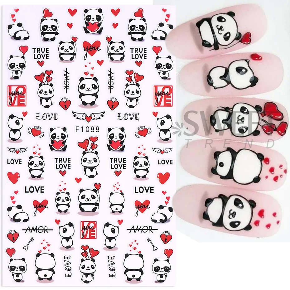 3D Cartoon Valentines Nagel Aufkleber Rot Liebe Herz Nette Katze Bär Panda Sexy Frauen Lippen Brief DIY Romantische Maniküre Dekoration