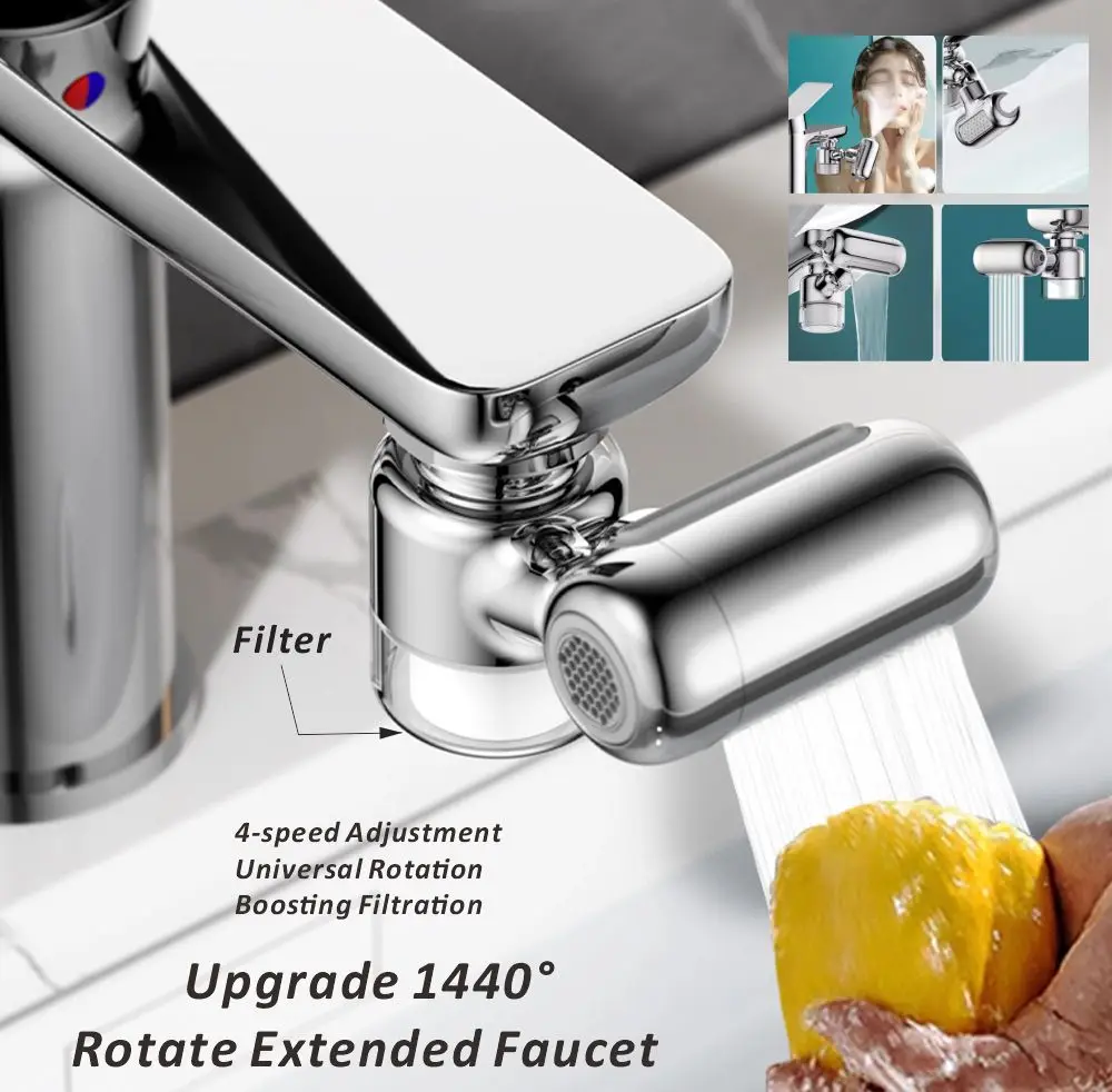 New Metal 1440°Universal Rotation Filter Faucet Spray Head Adaptor Washbasin Faucet Extender Aerator Bubbler Nozzle Kitchen Tap