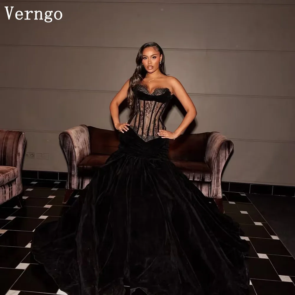 

Verngo Black Satin Evening Dress Sweetheart A Line Bone Lace Prom Gowns Elegant Pleated Prom Party Gowns Customized