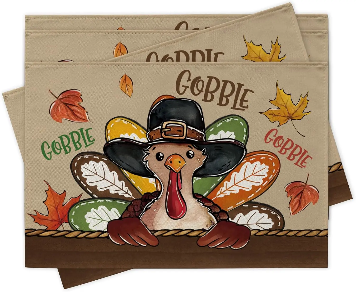 Thanksgiving Christian Cross Placemats Set of 4, Religious Fall Give Thanks Maple Leaves Pumpkin Dining Place Mats Table Decor