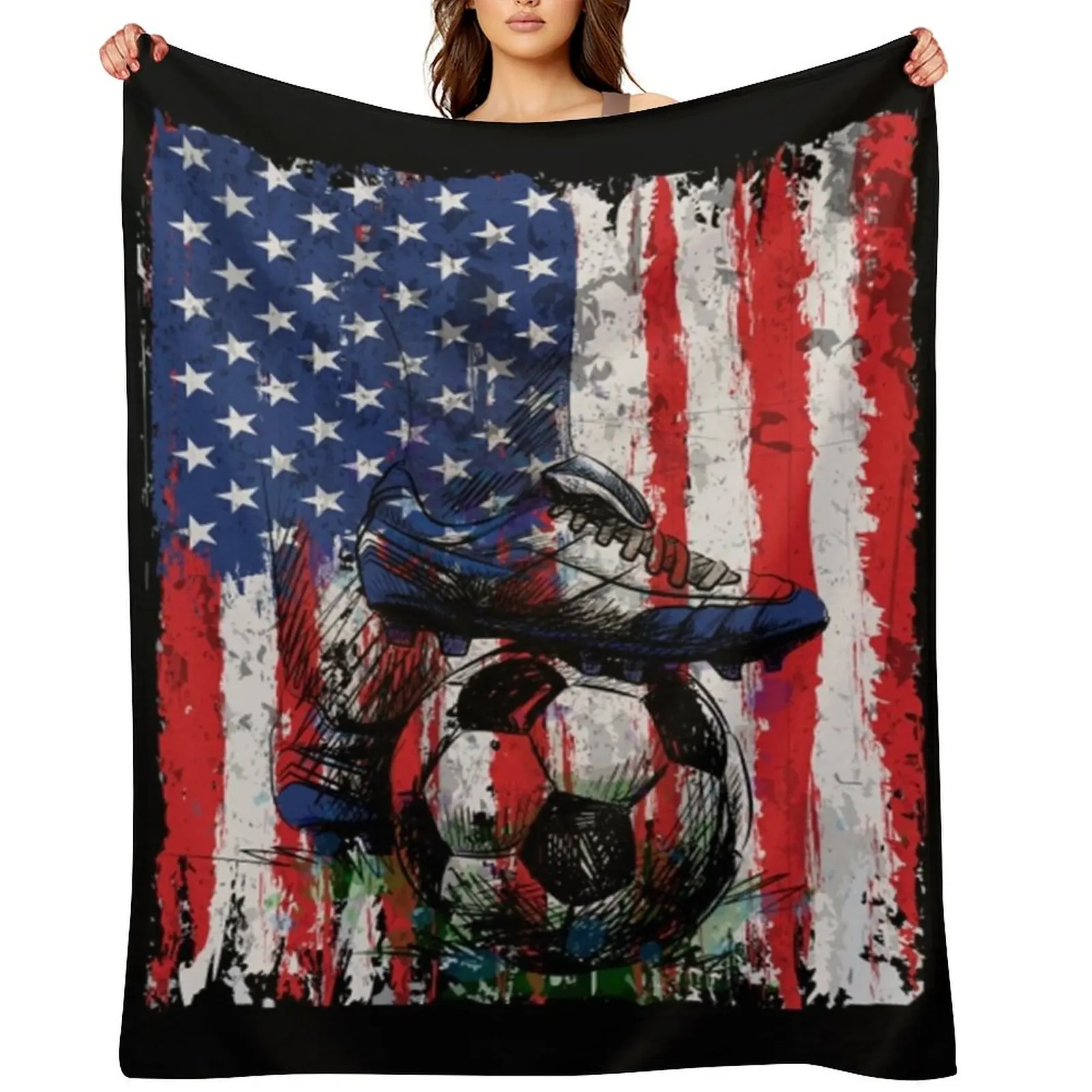 

Patriotic American _ Soccer Team 2022 USA Flag Football Cup Throw Blanket Bed Fashionable Thins Summer Beddings Blankets