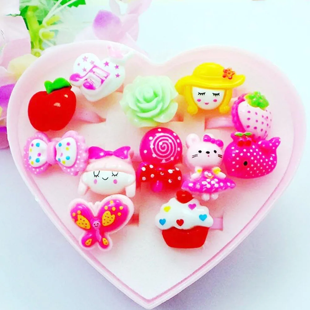 

12pcs Little Girls Jewelry Rings Cartoon Rings Dress Up Accessory Toy Kids Birthday Party Favors (Assorted)