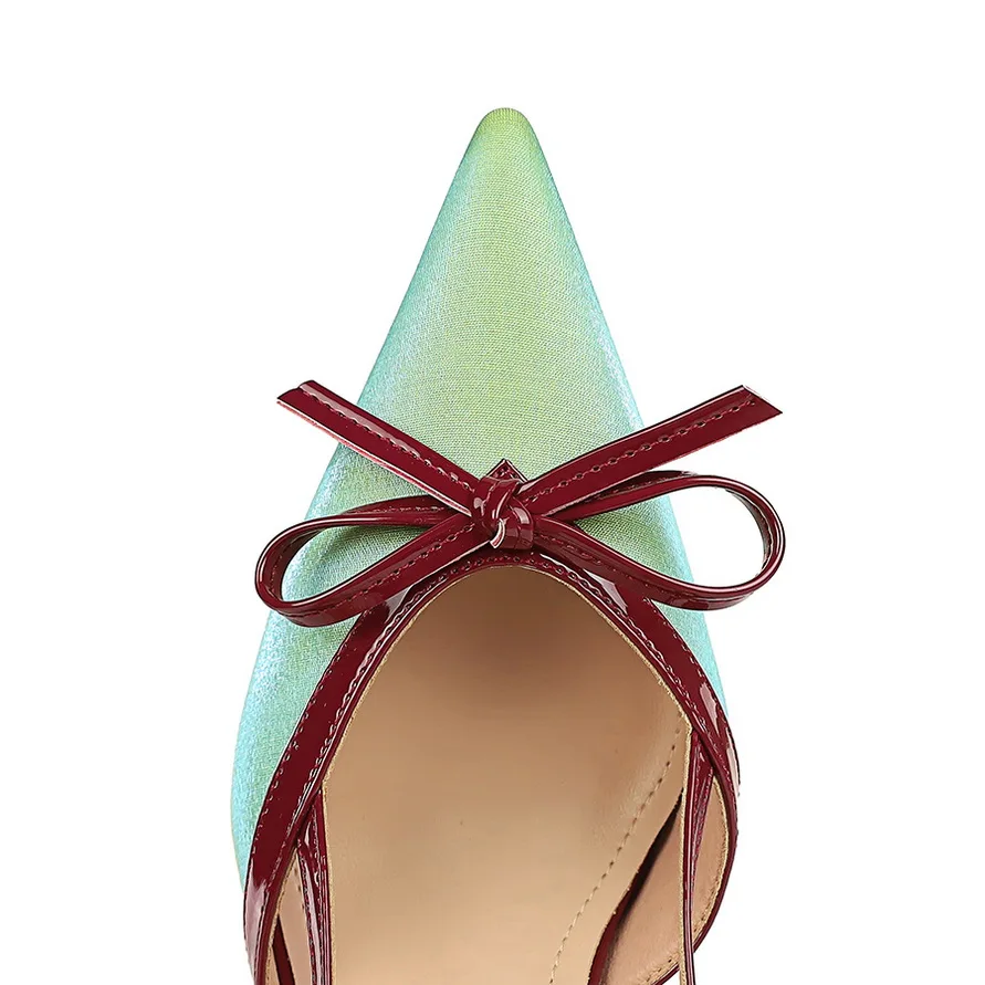 Women Trendy Silver-Green 9cm High Heels Sandals Lady Glam Bow Decoration Stiletto Scarpins Female Elegant Party Dress Shoes - view 4