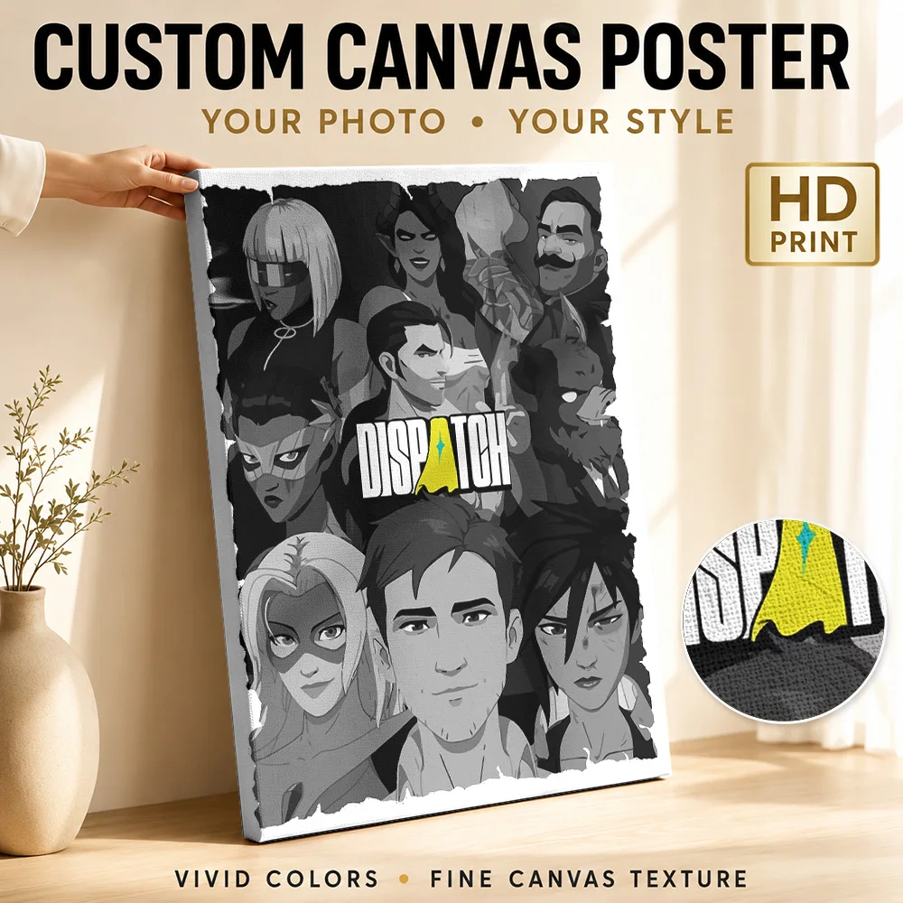 Black and White Dispatch Comic Character Collage Framed Canvas Poster Personalized Game Wall Paintings Decoration for Bedroom