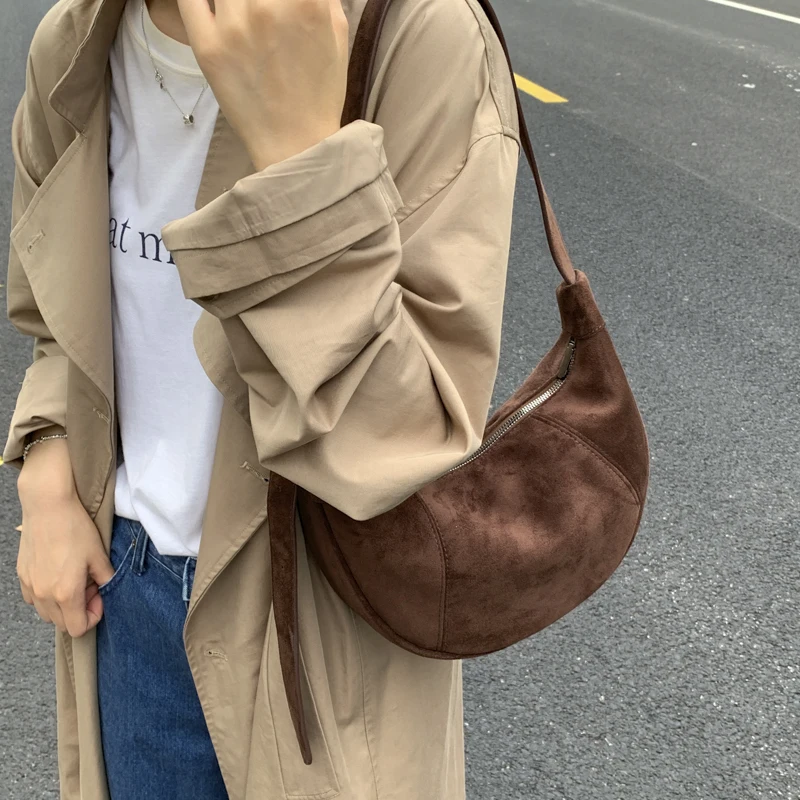 LEFTSIDE Retro Faux Suede Leopard Saddle Bag 2025 Trendy Shoulder Bag Fashion Crossbody Bags Females Luxury Handbags and Purses - view 3