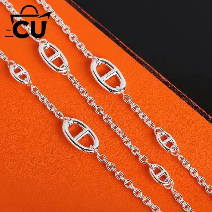 Industrial style pig nose necklace, long 925 silver shoulder chain with multiple layered straps, light luxury necklace