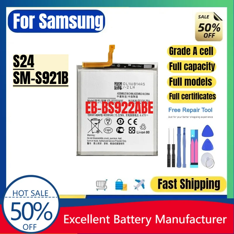 0 Cycle EB BS922ABE Battery for Samsung Galaxy S24 S921B Phone High Quality Replacement Lithium Polymer Grade A Cell with Tools