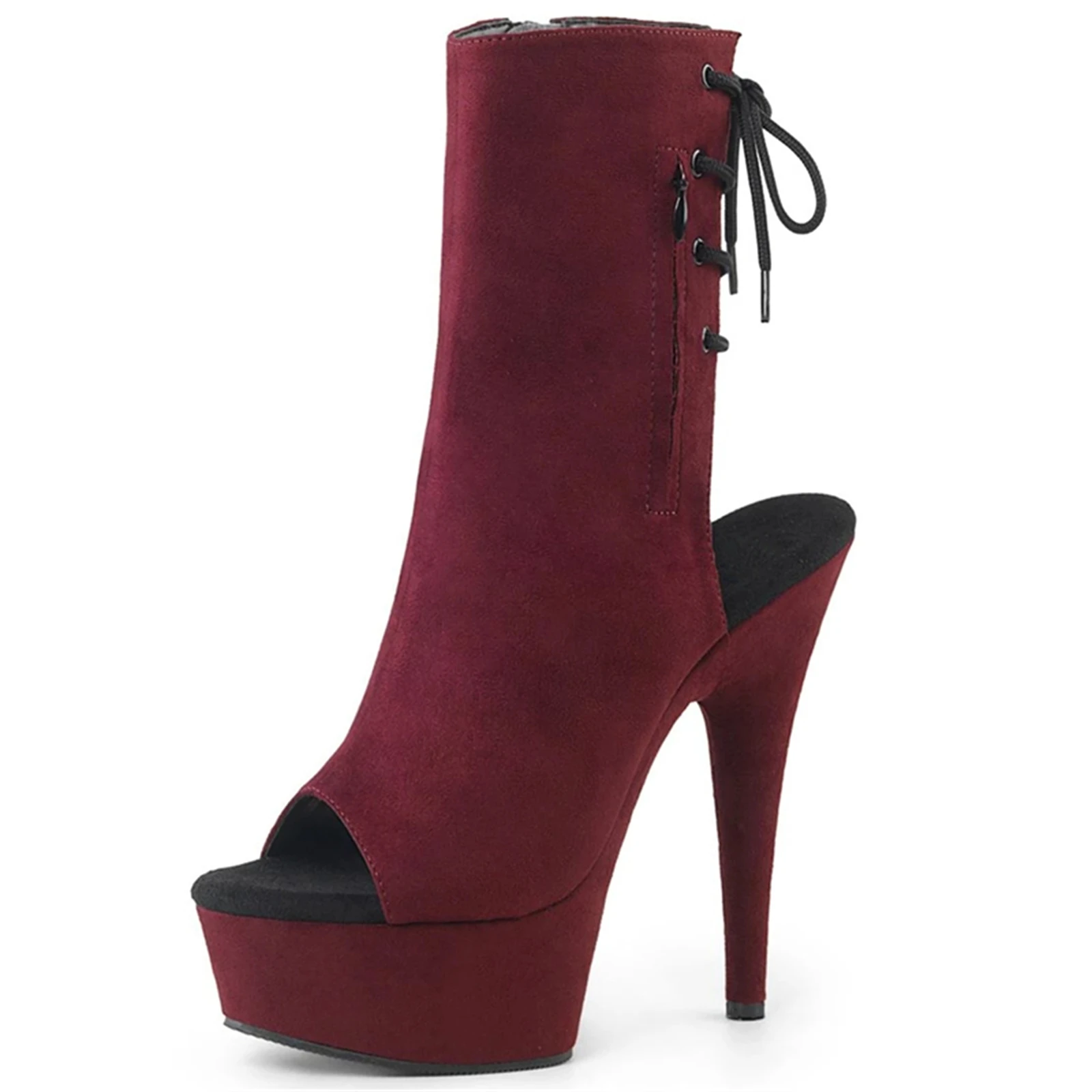 15 سنتيمتر منصة مضخات تان ، الجلد المدبوغ اللمحة تو حذاء من الجلد مع الدانتيل التفاصيل ، كعب مكتنز أحذية الحفلات المسائية للنساء