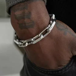Punk Style Personalized Silver Color Chain Splicing Ot Clasp Bracelet Men and Women Anniversary Gift Holiday Jewelry Accessories