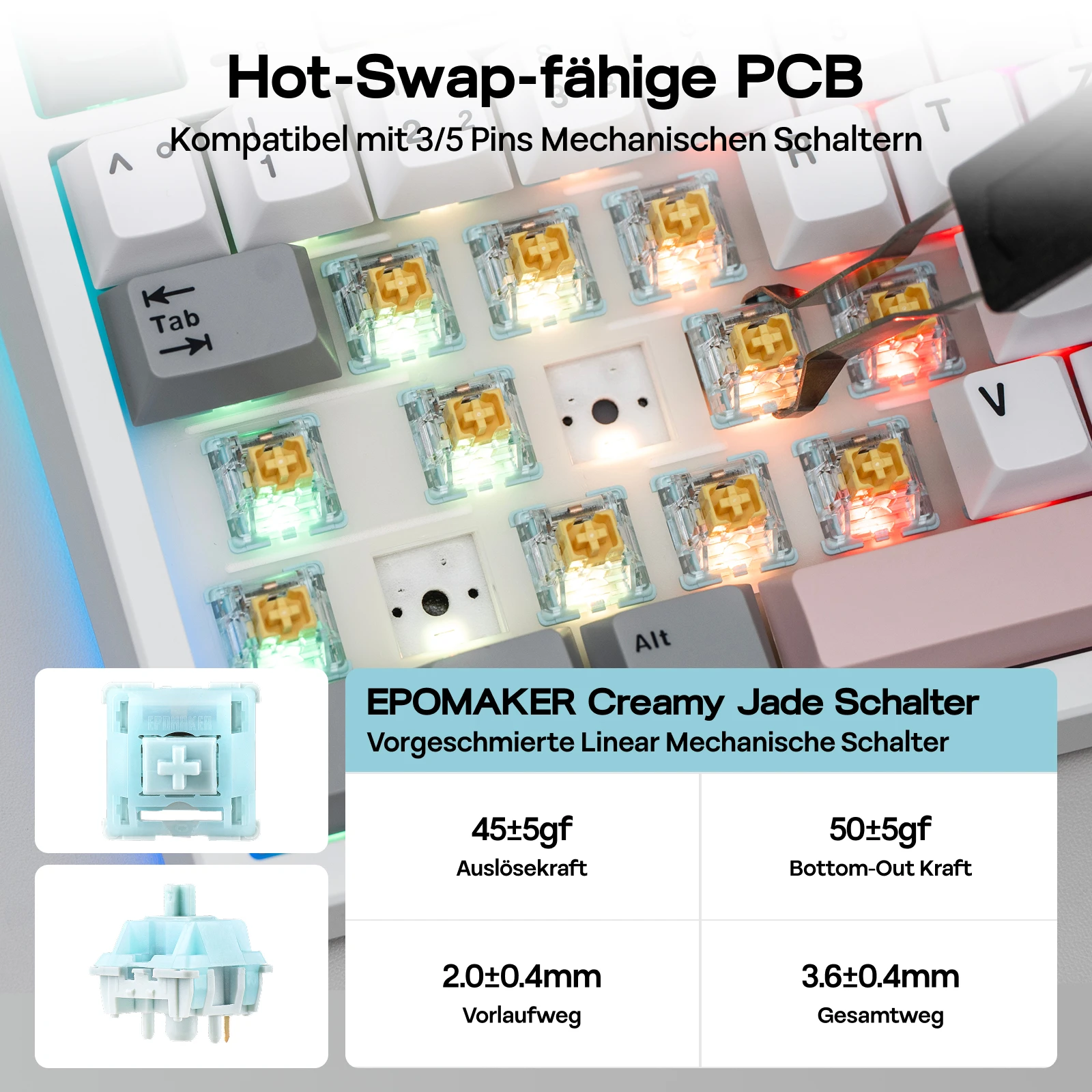 EPOMAKER TH87 ISO-DE Tenkeyless TKL Layout Przewodowa/Bluetooth/Bezprzewodowa Klawiatura Mechaniczna z Baterią 10000mAh do PC/Mac — zdjęcie produktu 5