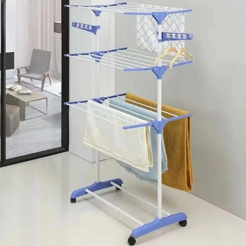 Folding Drying Clothes Rack 3-Layer Floor Foldable Towel Rack Multifunctional Mobile Clothes Shelf Household Simple Drying Racks