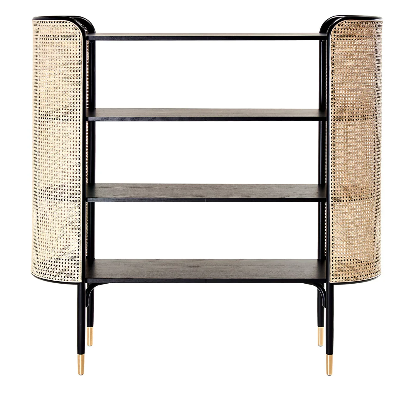 !@Combohome 4-Tier Rattan&Bamboo Shelf, Black Rattan Bookshelf Free Standing Display Shelf
