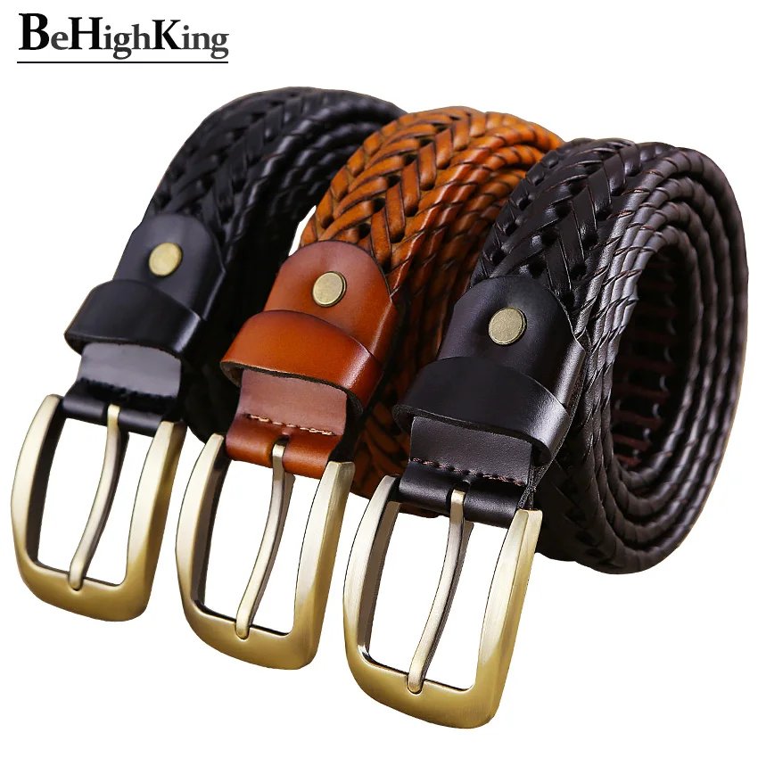 

New Genuine Leather Braided Belts for Men Width 3.3 cm Fashion High Quality Cow Skin with Faux Leather Waist Strap Male Luxury