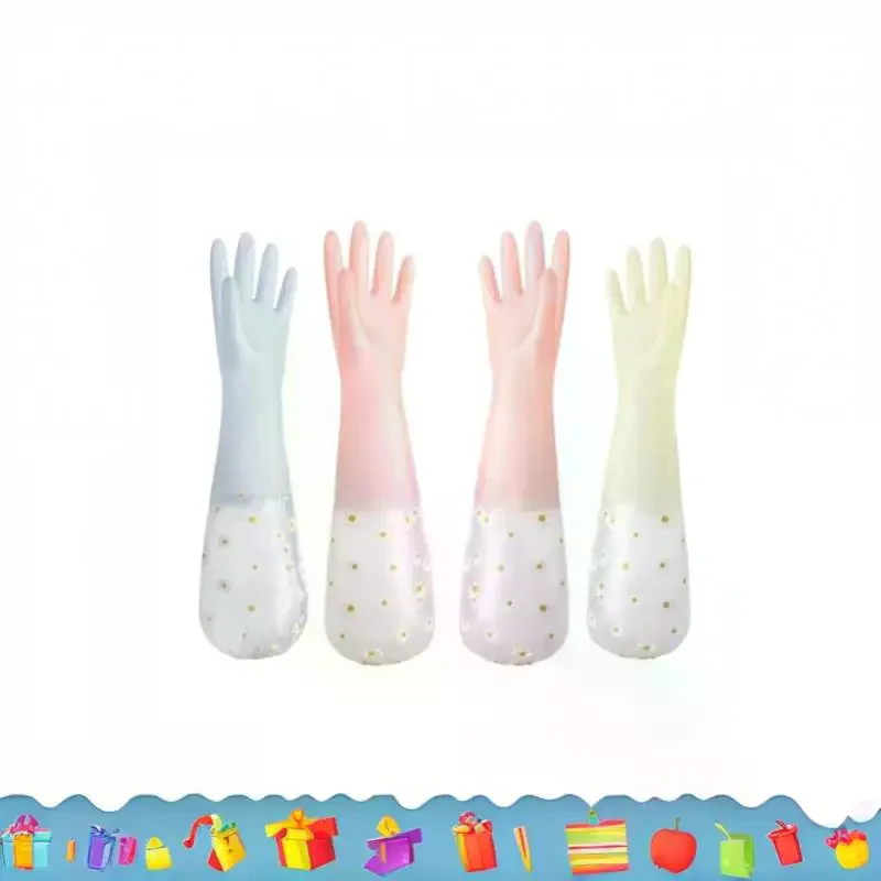 Floral Pattern Household Latex Waterproof Cleaning Gloves: Kitchen Dishwashing Laundry Wear Resistant Rubber view 4