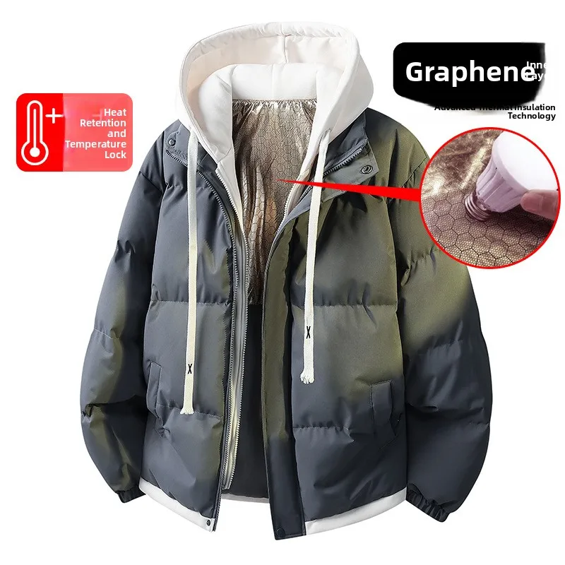 

Winter Thiened Cotton Padded Jaet Men's Loose Trendy Hooded Winter Cotton Coat Outerwear Warm Youth ular Regular Length