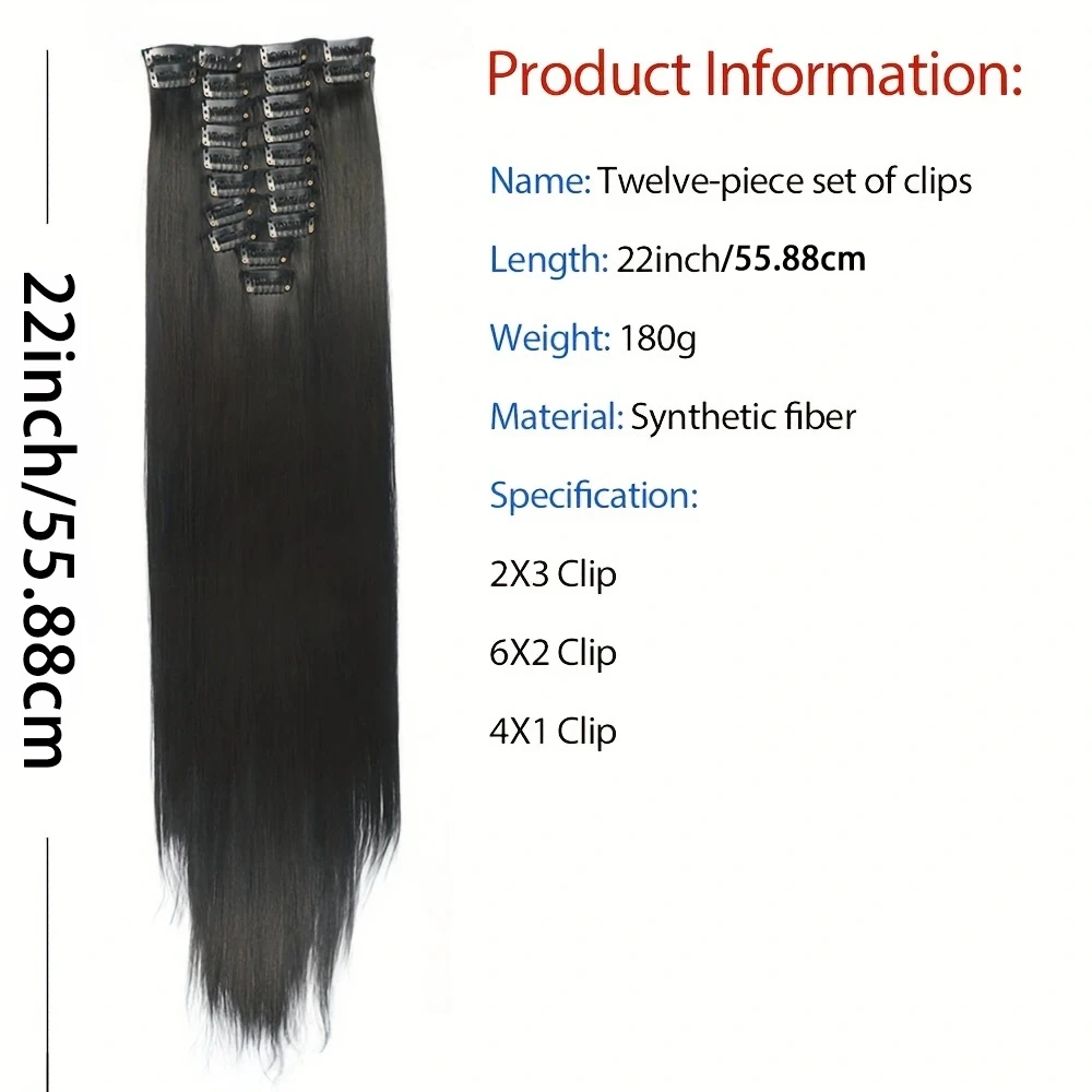 22-Clips On 12 Stks/set Synthetische Haarverlenging Lange Bot Rechte Nephaarstukken Onzichtbare Pruik Voor Dameshaaraccessoire 22Inch